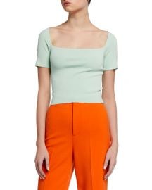 Alice   Olivia Brynn Square-Neck Fitted Pullover at Neiman Marcus